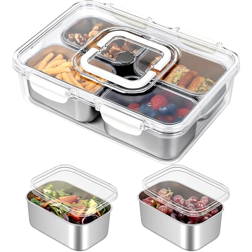 Freshmage Snackle Box Container, Stainless Steel Divided