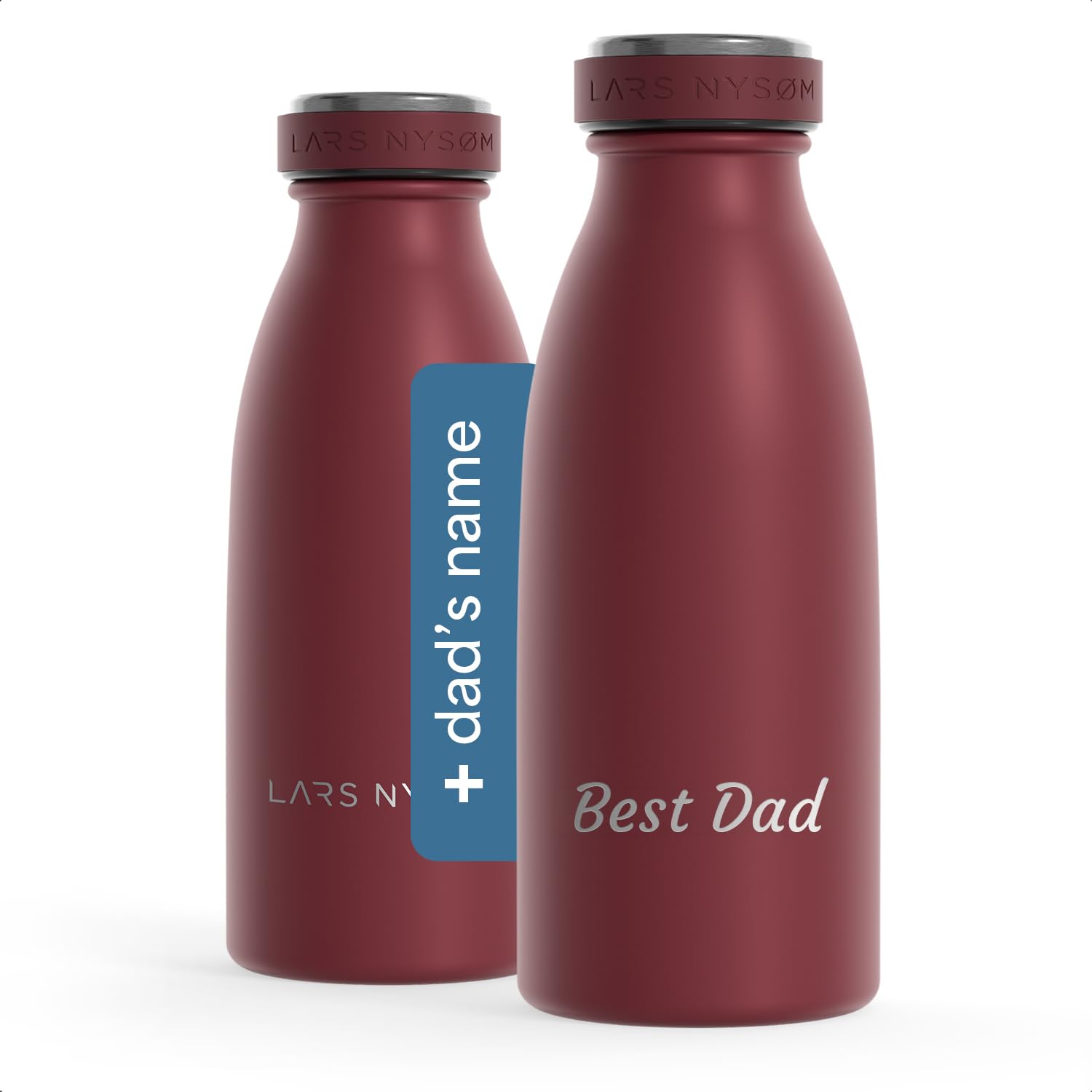 LARS NYSØM Personalised Stainless Steel Water Bottle 350ml, 500ml, 750ml, 1L, 1.5L | Insulated Bottle Suitable for Carbonated Drinks with Engraving | Bottle as Gift with Name (Berry Red, 350ml) — image 1