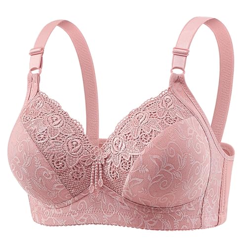 Cómoda ropa interior recolectada de talla grande, antisagging, sexy, sin anillo para coleccionar pecho para mujer, sujetador de encaje sexy, Rosa., 38
