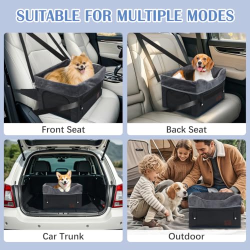 Image of Dog Car Seat for Small Dogs, Detachable Washable Dog Booster Car Seat with Storage Pocket, Breathable Mesh, Safety Leash, 2 Count Adjustable Straps for Small Pets Up to 25lbs-Black