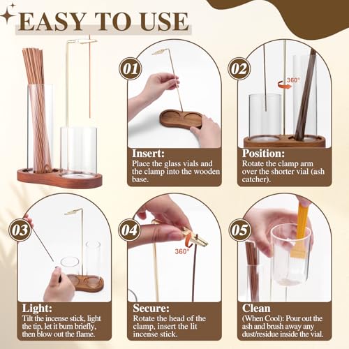 2 in 1 Incense Holder for Sticks with Glass Ash Catcher, Anti-Ash Flying Upside Down Insence Stick Burner, Modern Vertical Inscents-Sticks Holder for Yoga Spa Meditation Home Decor