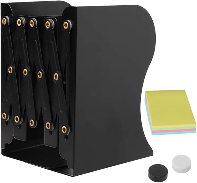 Book Ends,DARUITE Metal Bookends,Adjustable Non-Skid Heavy Duty Book Stopper, Bookends Holder for Shelves,Decorative Book Dividers for Library Home Classroom School Office(Black)