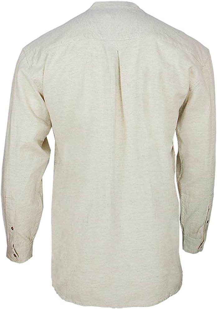 Civilian Irish Grandfather Collarless Shirt, Cotton and Linen Long-Sleeve Traditional Irish Shirt (Stone, Large) - Image 5