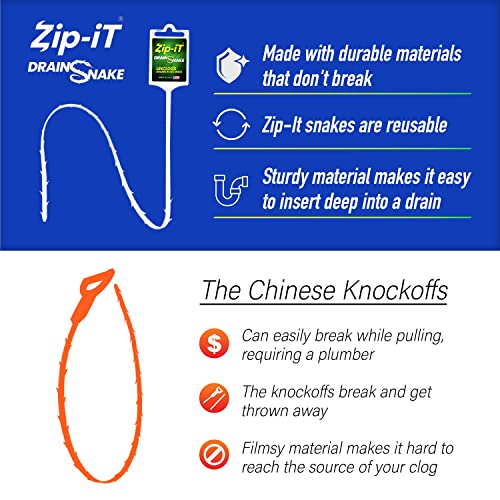 Zip-It Hair Clog Removal 25-Inch Drain Snake Cleaner (3-Pack) – Red White & Blue Edition – Unclog Your Sink, Shower, & Tub In Seconds – Non-Toxic, Made In The Usa #TOP4