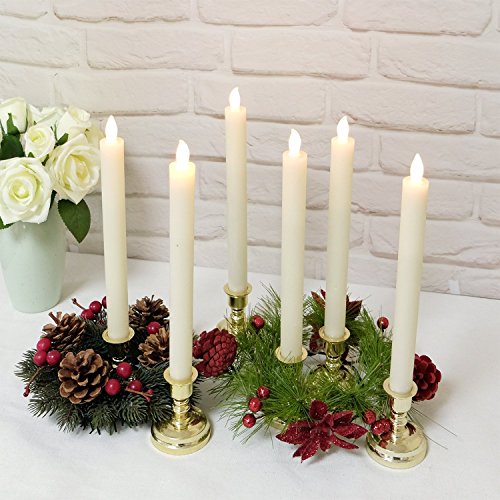 Dromance Set Of 6 Flameless Taper Candles With Remote And 4H/8H Timer, Real Wax Ivory Candles Led Window Candles With 6 Gold Holders For Home And Wedding Decoration #TOP2