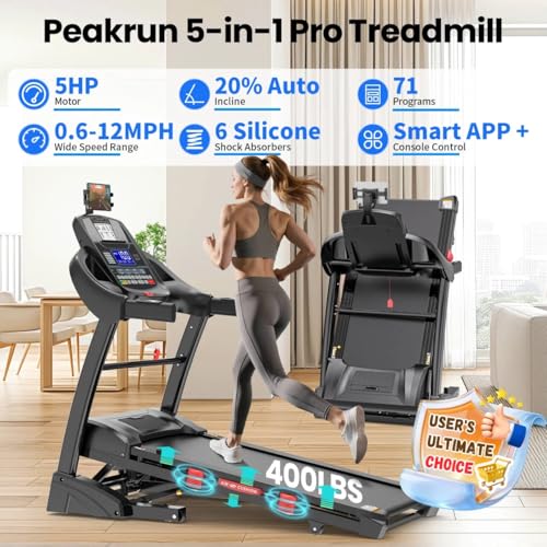 Image of 5HP Foldable Treadmill for Home w / 15% Auto Incline, 400lbs Capacity, 10MPH Portable Treadmill, 64+7 Programs, Personalized Workout with APP, Running Walking Treadmill