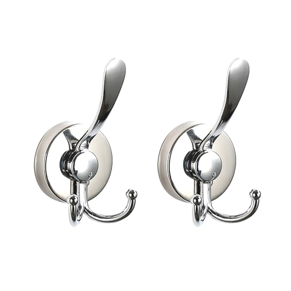 Vjsujehgy 2pcs Stainless Steel Sucker Double Hook Punch-Free Powerful Sucker Hook Reusable Rust-Proof Clothes Hook