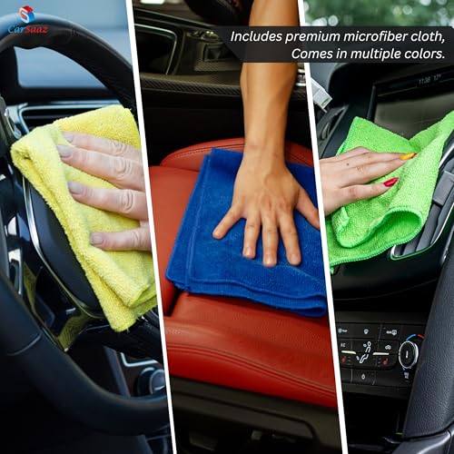 Image of CAR SAAZ Car Dashboard Polish 380 ML with Microfiber Cloth | Car Interior Dashboard, Leather & Vinyl Polish | Polish for Car Interior, Seats Covers, Door Panels and More