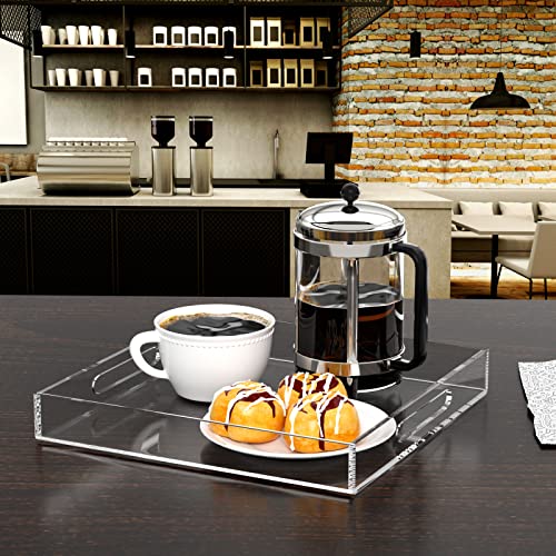 Niubee Acrylic Serving Tray 15X15 Inches -Spill Proof- Clear Decorative Tray Organiser For Ottoman Coffee Table Countertop With Handles #TOP1