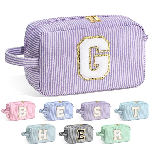 Image of YOOLIFE Graduation Gifts for Teen Girls - Initial Makeup Bag Letter Toiletry Pouch Cosmetic Case, Personalized Teen Girl Gifts Trendy Stuff Party Favor, Purple G