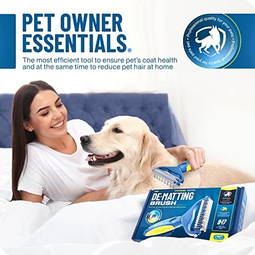 PETPROVED Dematting Comb for Dogs Cats Dog Grooming Brush Undercoat Rake Dog Deshedding Tool for Dogs Cats pet Grooming Brush Dog Undercoat Rake Cat Matted Fur Remover Detangler Brush
