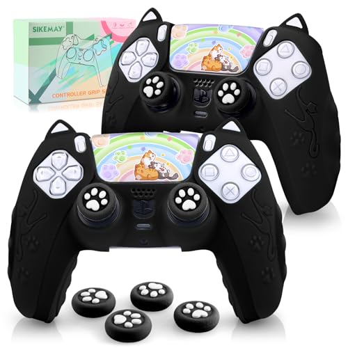 SIKEMAY Cute Cat Paw PS5 Controller Skin, PS5 Cover Case Anti-Slip PS5 Accessories Silicone Skin Protective Controller Grip for PlayStation 5 with 2 Thumb Grip Caps and 1 Sticker (Black)
