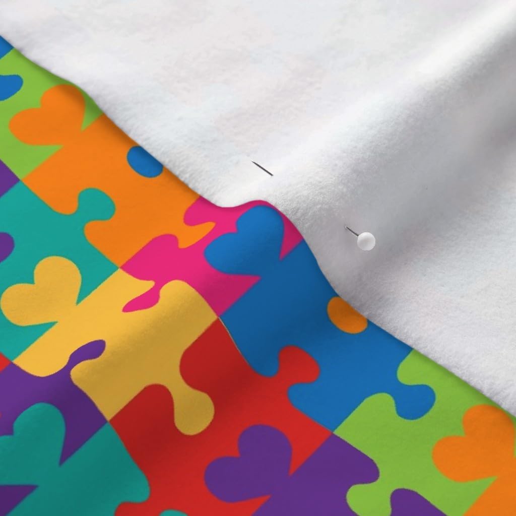 Spoonflower Fabric - Puzzle Autism Rainbow Awareness Heart Love Pride Hearts Printed on Polartec(R) Fleece Fabric by The Yard - Sewing Blankets Loungewear and No-Sew Projects