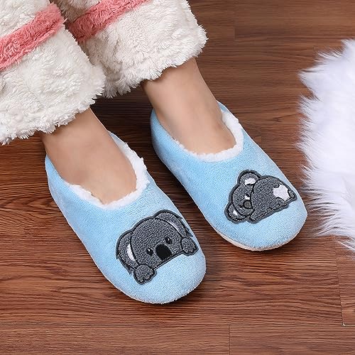 Image of ZYZX Cute Slipper Socks with Grips,Cozy Soft Sole House Slippers for Women | Animal Pattern Warm Safe Non Slip Fleece-lined Fluffy Fuzzy Socks Indoor for Adult,Easy to Wash,Gifts