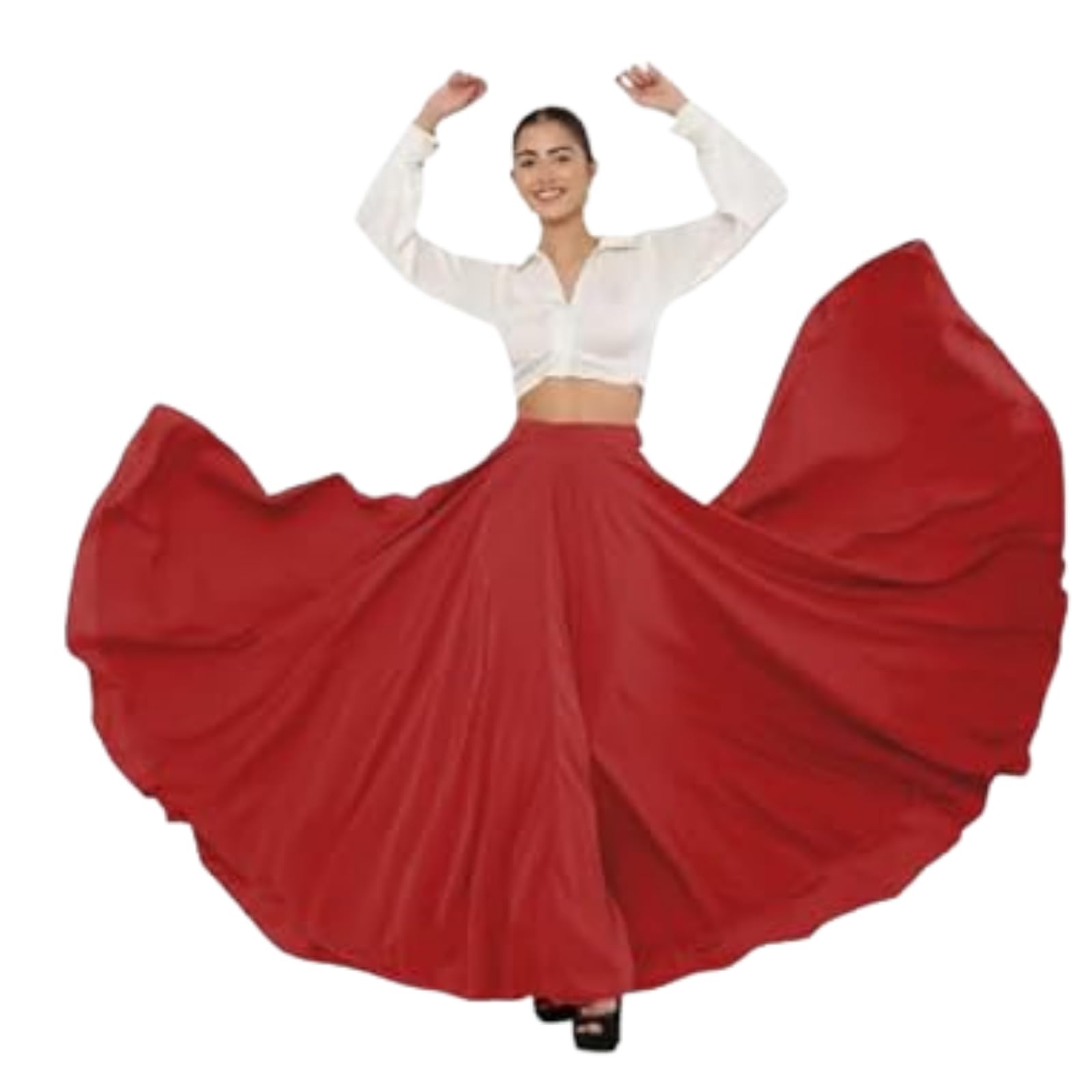 Women's American Crepe Blooming Flared Long for Traditional Stitched A-line Flare Skirt for Girls with 12 Meter Flare 40inch Height