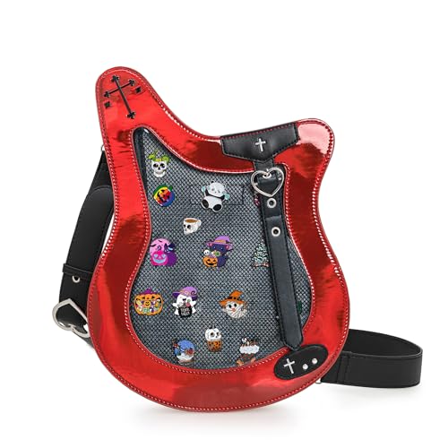 Rock Metal Guitar Ita Bag Crossbody Shoulder Bags Kawaii Cute Clear Window Pin Insert with a Removeable Strap