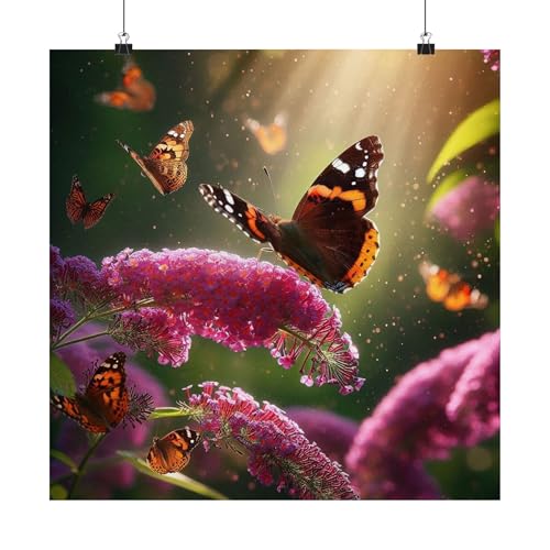 Butterfly Bush and Admiral Butterfly Poster - Made in USA 18x18 Inch Matte Print