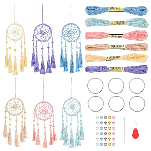INFUNLY Lot de 6 petits attrape-rêves à faire soi-même - Kit de fabrication de mini attrape-rêves pour sac, pendentif, fil coloré, attrape-rêves fait à la main...