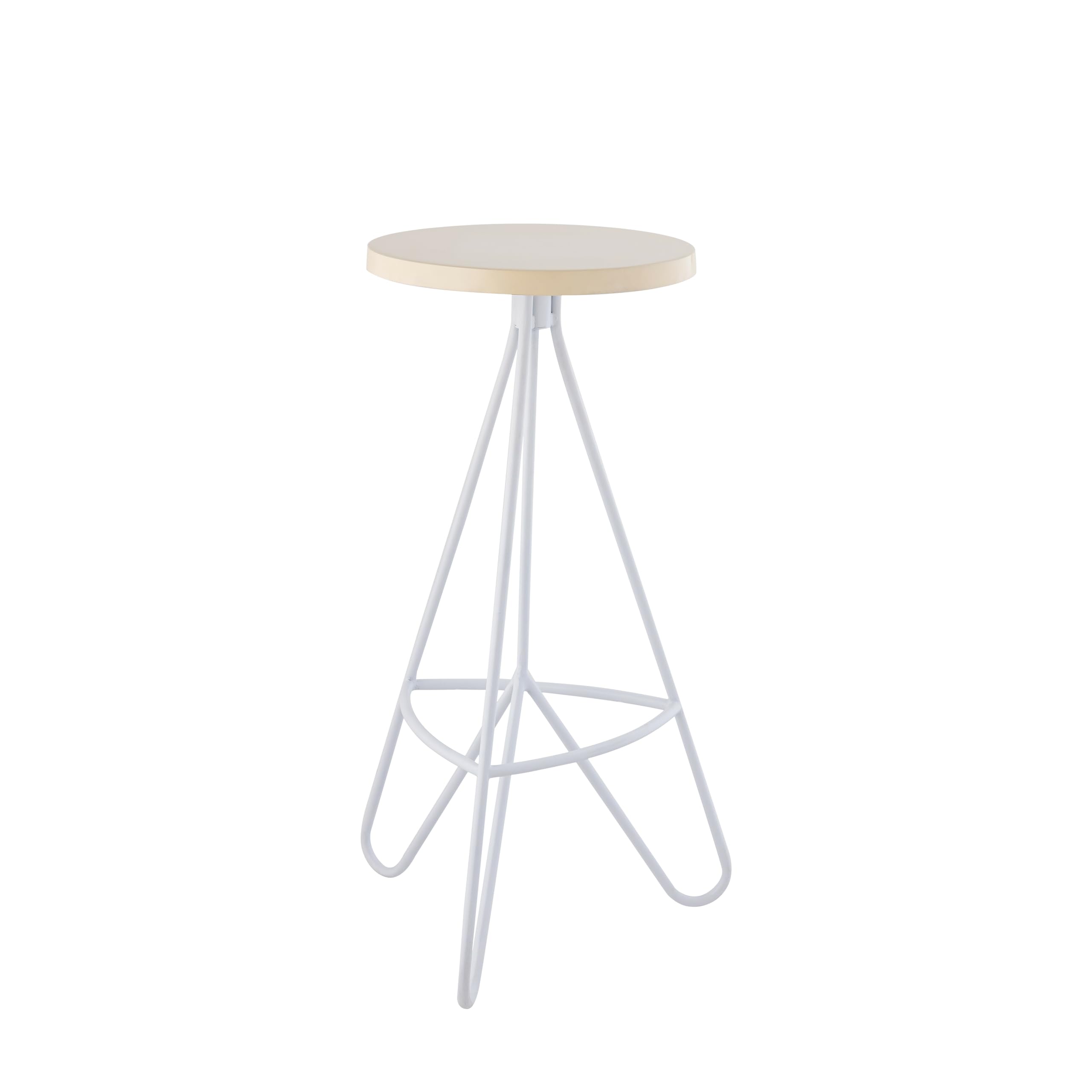 JONATHAN Y BSL1002D Trinity 30" Modern Industiral Iron Tripod Backless Bar Stool for Home, Kitchen, Dining Room, Workspaces, Cafes and Resturants, Almond Seat with White Frame