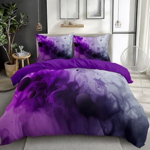 Bright Purple Bedding Sets Fantasy Abstract Color Print Duvet Cover Set, Comforter Cover Full Size Soft Breathable Reversible 3-Piece Bedding for Kids Teens