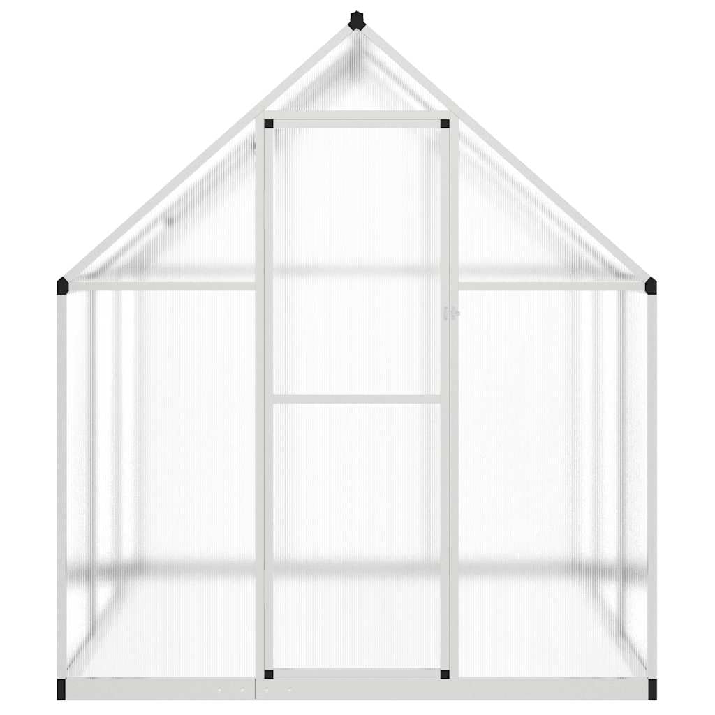 Serra con telaio di fondazione argento in alluminio, 169 x 169 x 195 cm, con pannelli in policarbonato, porta a battente e finestra di ventilazione, ideale come serra, aiuola, casa per piante