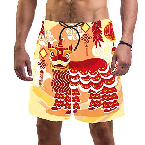 Short de bain pour homme taille élastique maillot de bain motif lion M