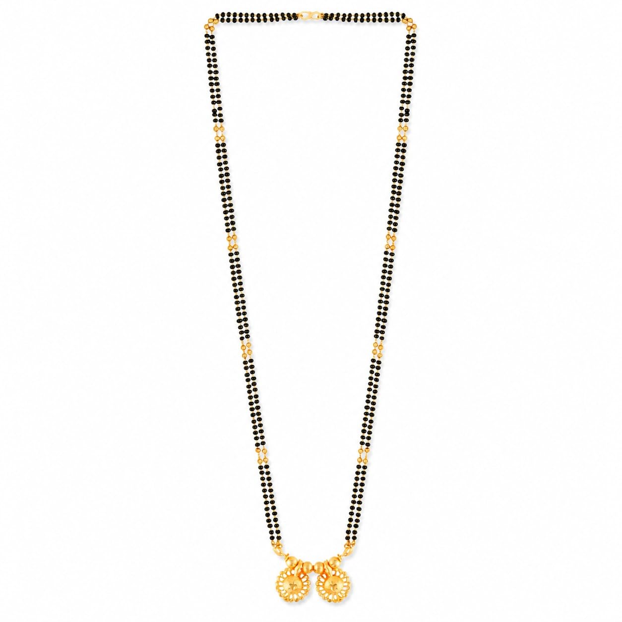 2 Vati Wati Mangalsutra For Women Girls Ladies Temple South Indian Traditional 1 Gram Gold Stylish Maharashtrian Long Chain Double Mangal sutra Pendant Tanmaniya Black golden Nallapusalu Chains-image-39