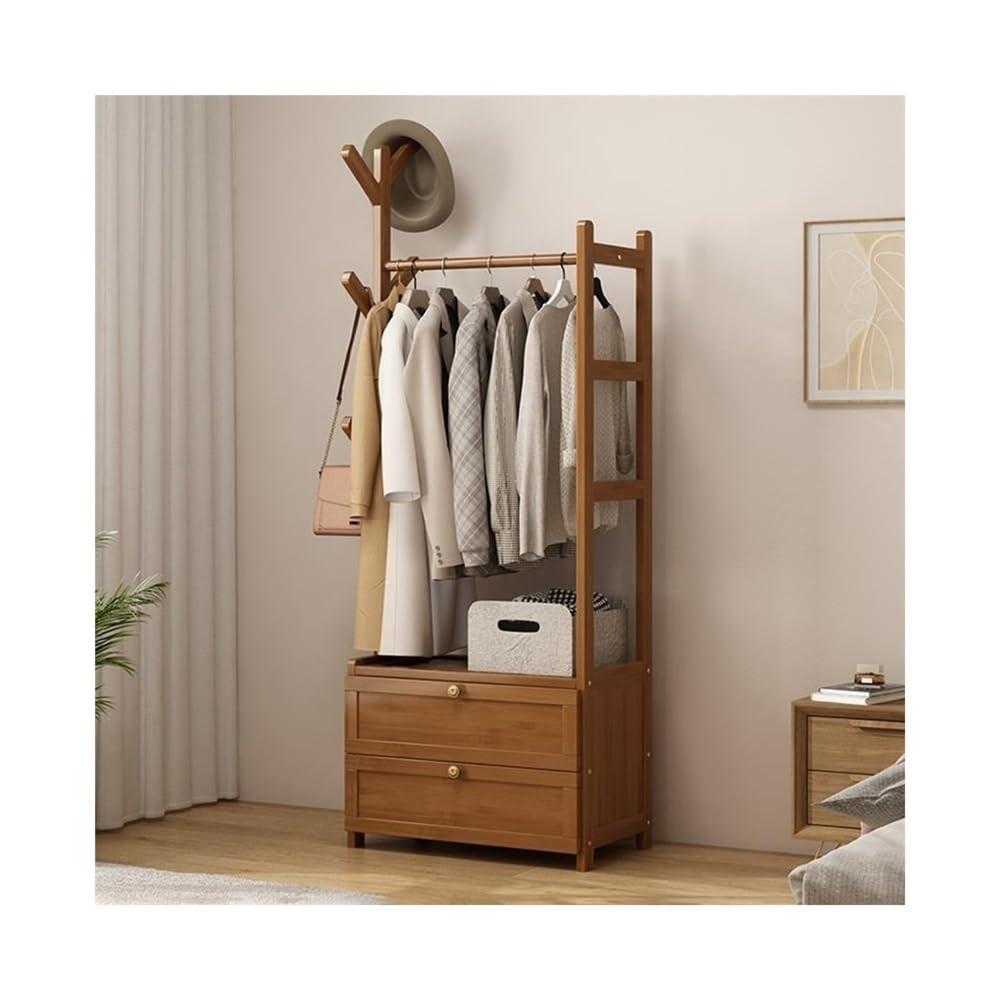 DFHS46JK Hat Rack Floor-standing Coat Rack with Storage Drawer Floor Household Bedroom Hanging Clothes Open Wardrobe for Office(Bruin,XL)