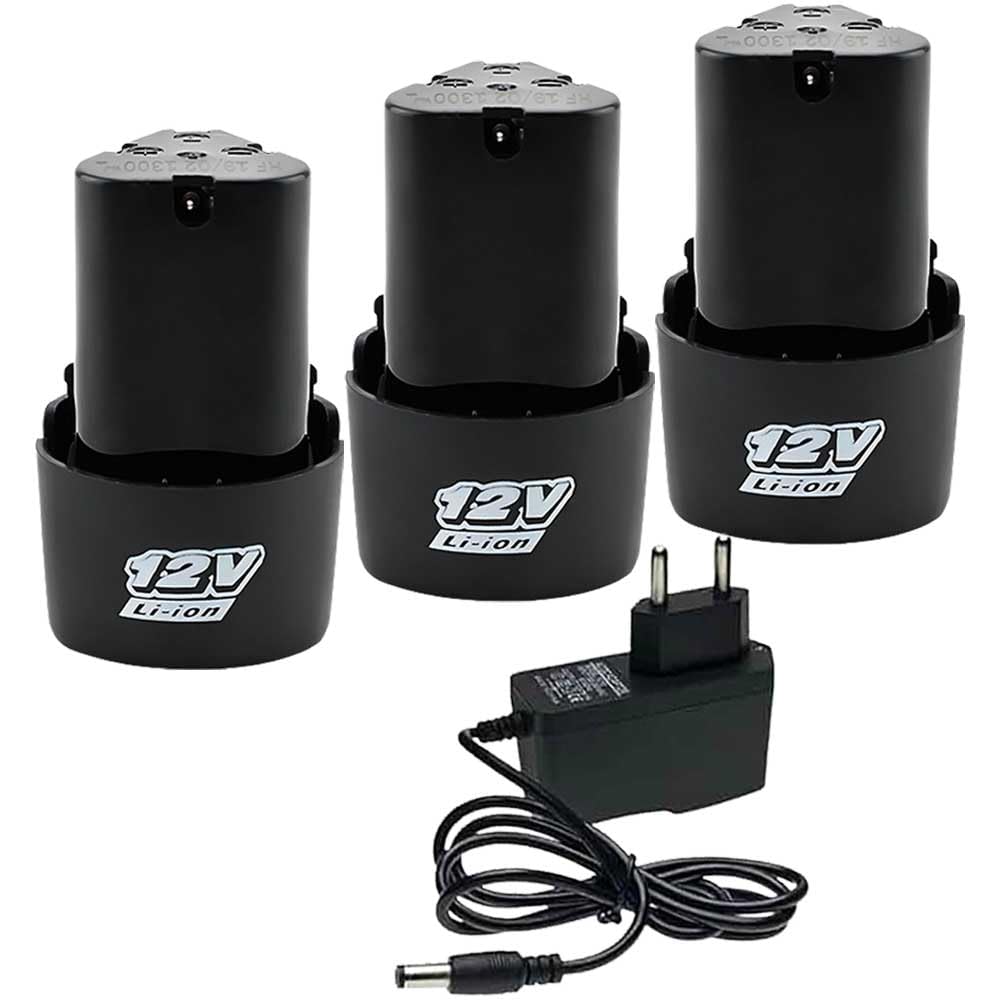 12V Cordless Drill Battery and 12V Li-Ion Battery Charger (3Pcs Battery, 1Pcs Charger)-image-4