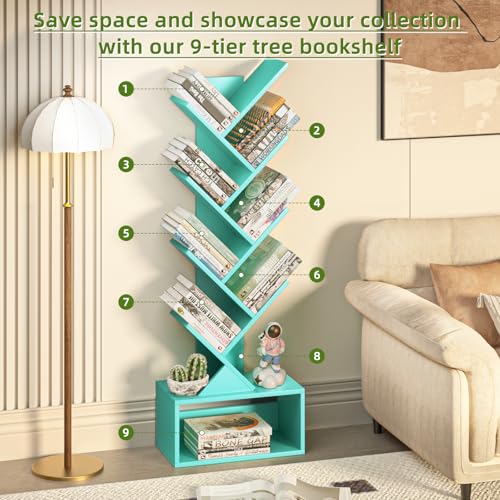 SHEEPAM 9-Tier Tree Bookshelf Floor Standing Narrow Space Storage Bookcase - image 3