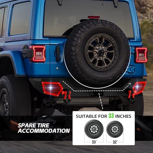 Image of for Wrangler JL JLU Front and Rear Bumpers Compatible with 2018-2026 Jeep Wrangler JL JLU Unlimited 2 /4 Doors with 7 x LED Lights, Winch Plate, 2 inch Hitch Receiver & D-rings, Paintable Armor