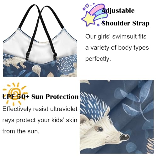 Girls Swimwear Summer one Piece Swimsuit Cute Hedgehog Animal Blue Bathing Suit with Adjustable Straps 3-10 Years4