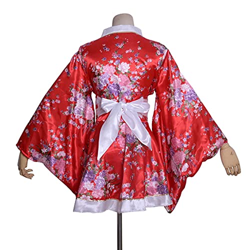 Image of HUAHUA Women's Sexy Short Kimono Dress Floral Print Japanese Traditional Geisha Robe Bathrobe Skirt Belt Outfit