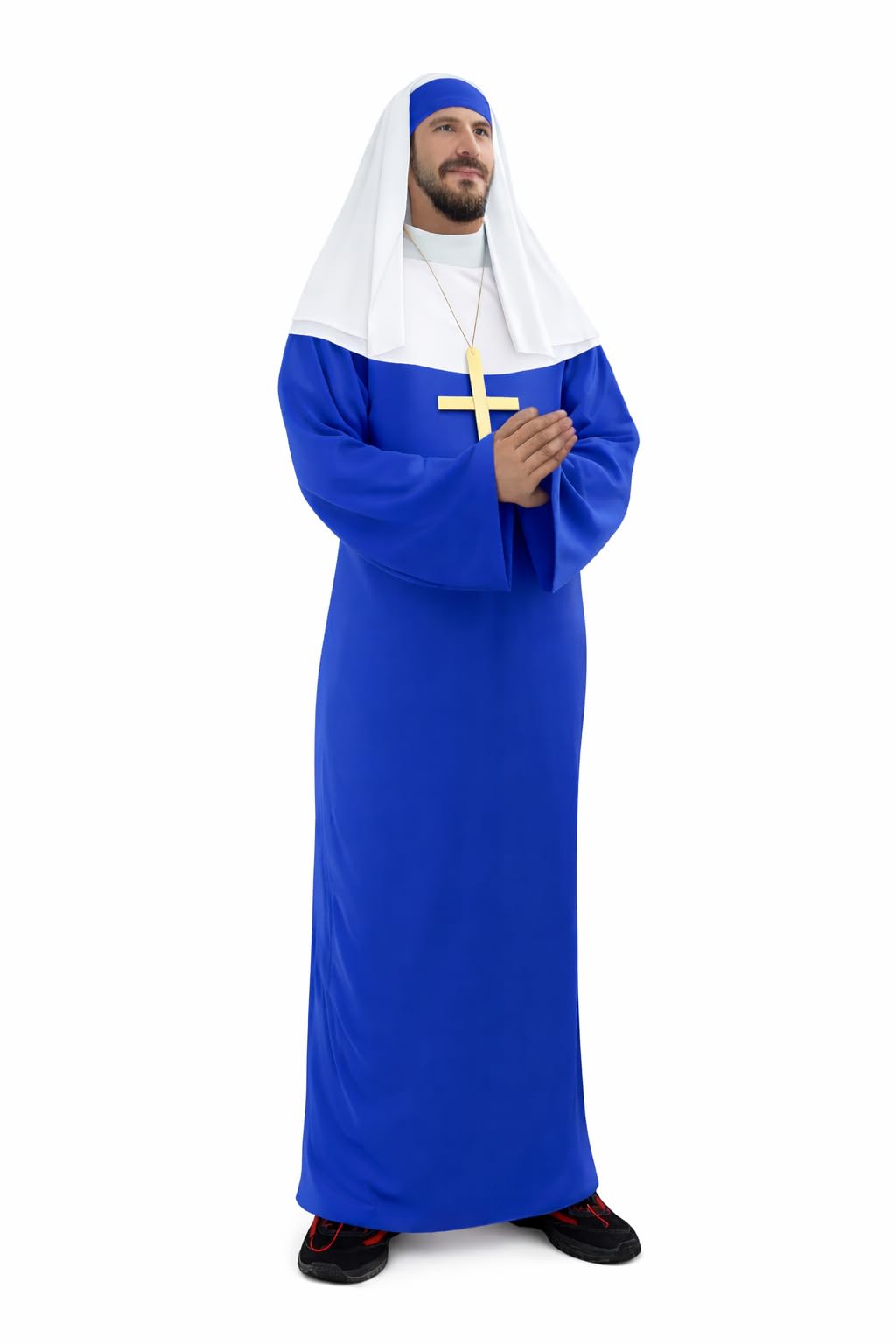 The Dragons Den Adults Stag Do Night Party Nuns Robes Habit & Cross Drag Fancy Dress Costume [Blue - L-XL]