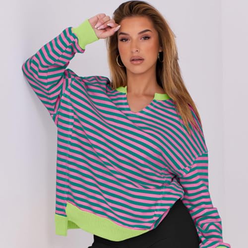 ABOSEDE Womens Oversized Sweatshirt V Neck Long Sleeve Tunic Lightweight Pullover, 2025 Fall Fashion Outfit3