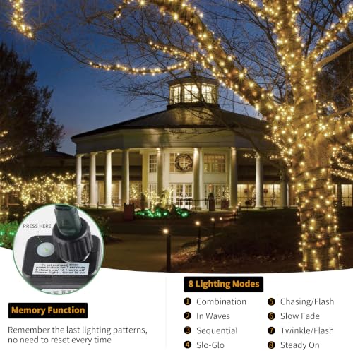 Tcamp 164Ft 500LED Christmas Tree Lights, 8 Modes Timer Memory Function | Green Wire Starry Fairy String Lights for Xmas Tree Halloween Outdoor Indoor Decor (Warm White) - image 2