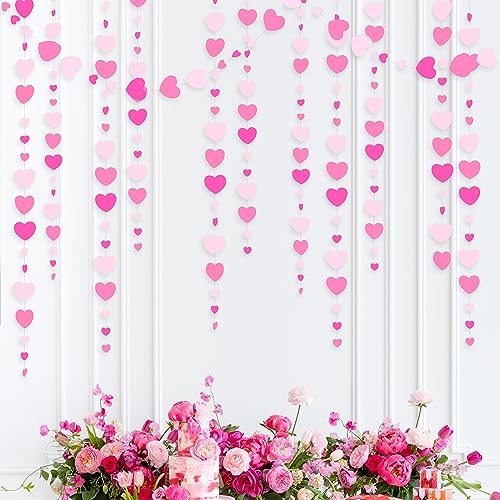 Décorations de fête Rose Vif Guirlande Papier de Coeur Roses et Blanc à Suspendre bannière Banderole Streamer pour rose d'octobre Fille Anniversaire EVJF...