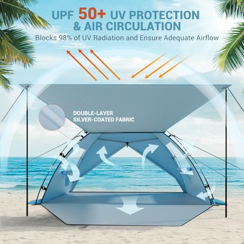 Beach Tent Sun Shelter, Elegear CumbreX™ UPF 50+ Beach Tent Canopy, 4-5 Person Pop Up Beach Shade Tent Portable Beach Cabana Lightweight Easy Carry Set Up for Camping Fishing Outdo image 4