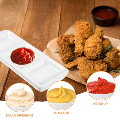 Image of Healeved 2-Pack Ceramic Appetizer Serving Tray Set 3-Compartment Rectangular Divided Sauce Dishes for Soy Sauce Dips Condiments 11.81X4.96X1.96 Inch