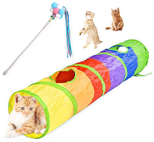 NA Ldawy Juguetes para gatosJuego de Juguetes interactivos para Gatos Que Incluye Hairball Funny Cat Stick Rainbow Cat Tunnel para Gatos Interiores