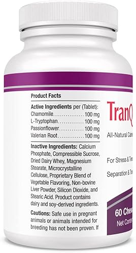 Miniatura 7 de TranQuil-Tabs para perros, contiene manzanilla, L-triptófano y melatonina, alivia el estrés y la tensión, alivia la ansiedad de viaje y separación,