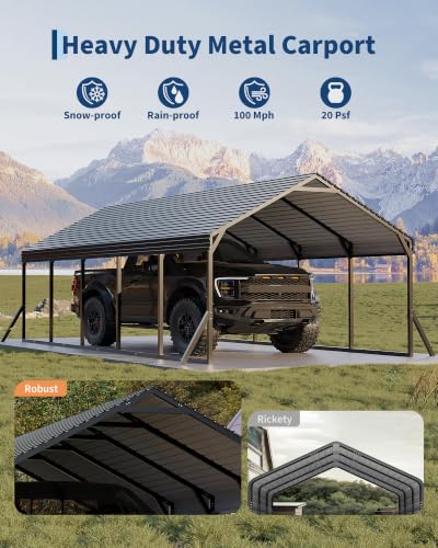 Image of GarveeLife 12x26x9 ft Metal Carport, Oversized Car Port | Reinforced Frame and Steel Roof / for All-Weather Use / for Full-Sized Pickups, Sedans, SUVs, or Boats