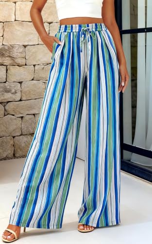 Image of PRETTYGARDEN Womens Pants Elastic Waist Floral Lightweight Palazzo Pants for Women Casual Lounge Wide Leg Pants Woman