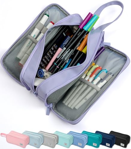 Image of SPACEMATE Pencil Case Pouch Box Bag School Supplies Girls Boys Kids, Cute Preppy Stuff Big Capacity Aesthetic Pen Organizer, Back to College Stationary, Purple, Extra Large Style, 2300ml