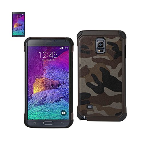 Reiko Camouflage Design Hybrid Leather Protector Cover for Samsung Galaxy Note 4 - Retail Packaging - Brown
