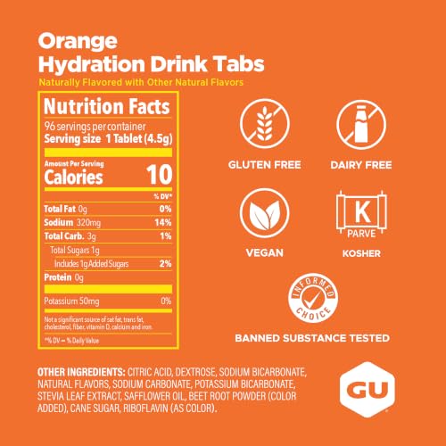 Image of GU Energy Hydration Drink Tabs - Electrolyte Tablets for Fitness & Endurance Sports, Rehydration Beverage, Orange, 96 Servings