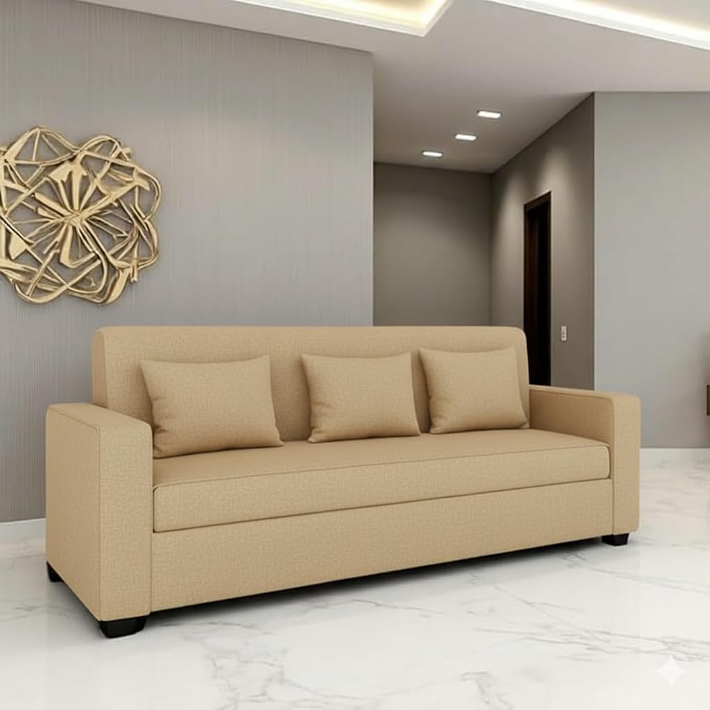 KENDALWOOD Furniture 3 Seater Fabric Sofa Set For Living Room Furniture|Fabric 3-Person Sofa Set|Sofa For Home & Office|Fabric Color:- Cream-image-19