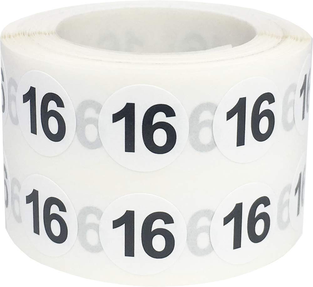 Number 16 Inventory Labels .5 Inch Round Circle Dots 500 Adhesive Stickers