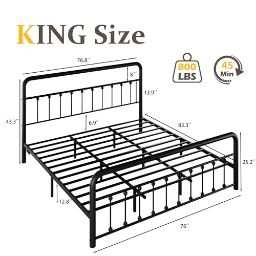Fluest King Bed Frame Classic Metal Platform Bed with Charging Station & LED, Victorian Style Iron-Art Headboard/Footboard, Noise Free Black  
Fluest King Bed Frame with Charging Station & LED, Under Bed Storage, Noise Free Black  
Fluest King Bed Fr