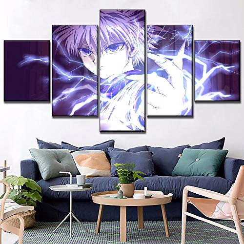 5 Leinwandbilder Rahmenlos Wandbilder Wohnkultur Bild auf Leinwand Anime-Cartoon Killua ZoldyckDekoartikel Leinwände Leinwanddrucke Drucke auf
